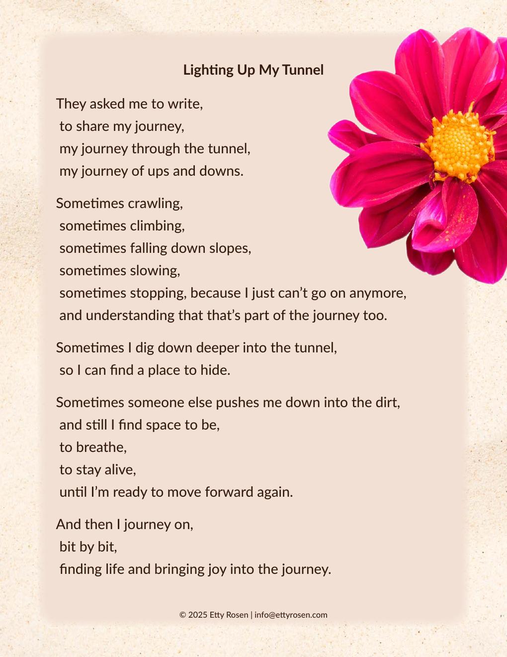 Lighting Up My Tunnel — a poem from the journal